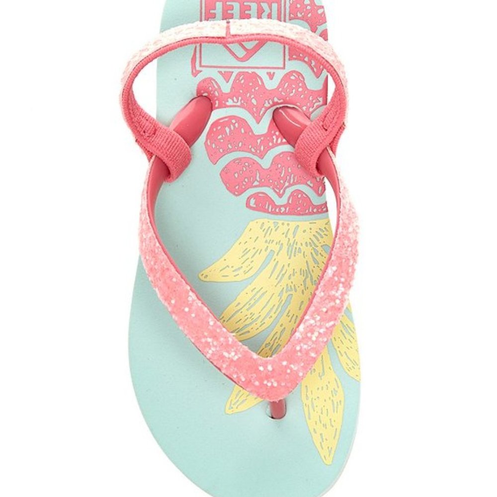Reef Kids Pink Glitter Strap Teal Flip Flops